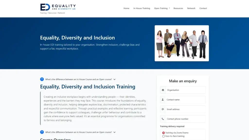 Equality, Diversity and Inclusion Training Equality and Diversity UK